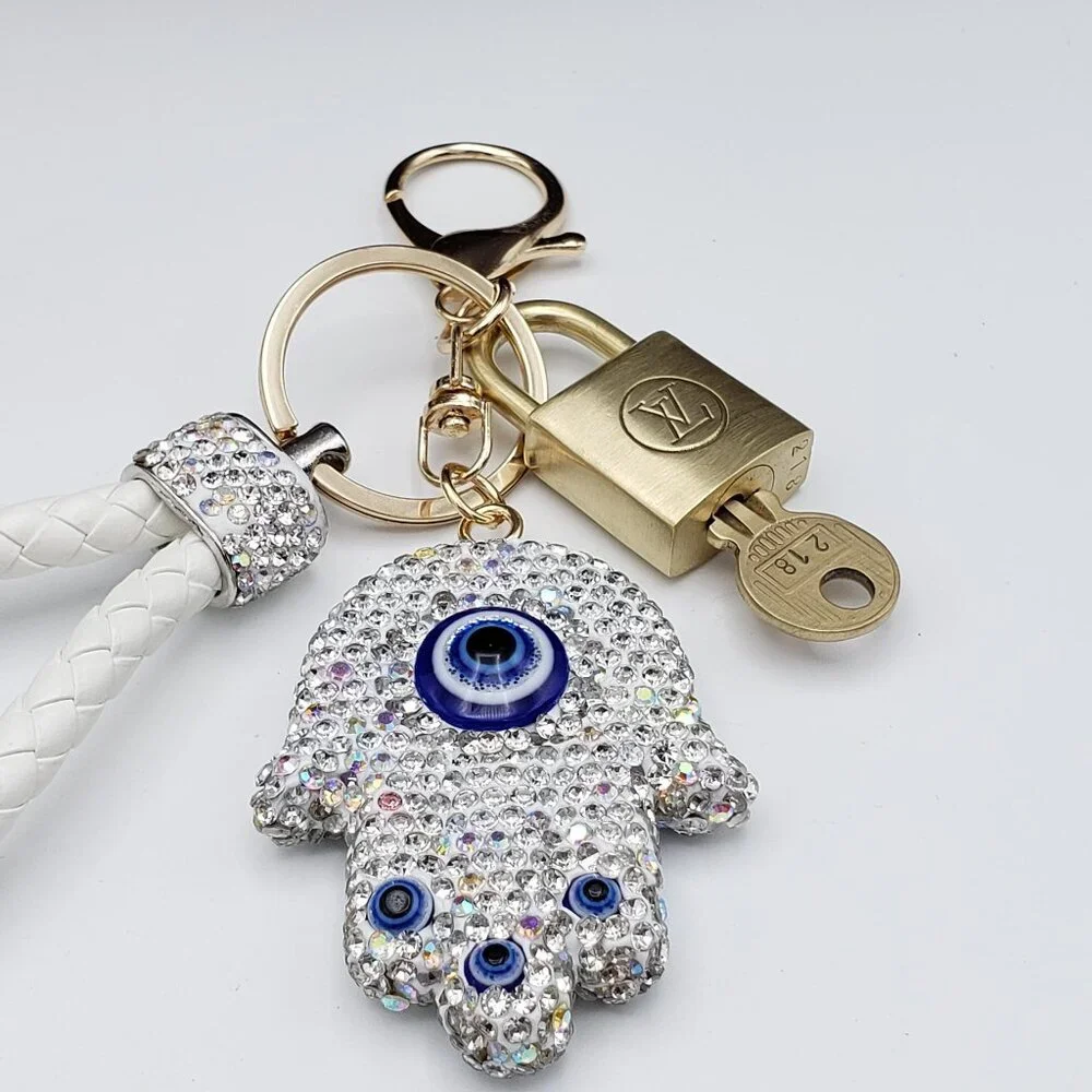 Authentic Louis Vuitton Lock & Key with Unbranded Evil Eye Charm, Keychain
